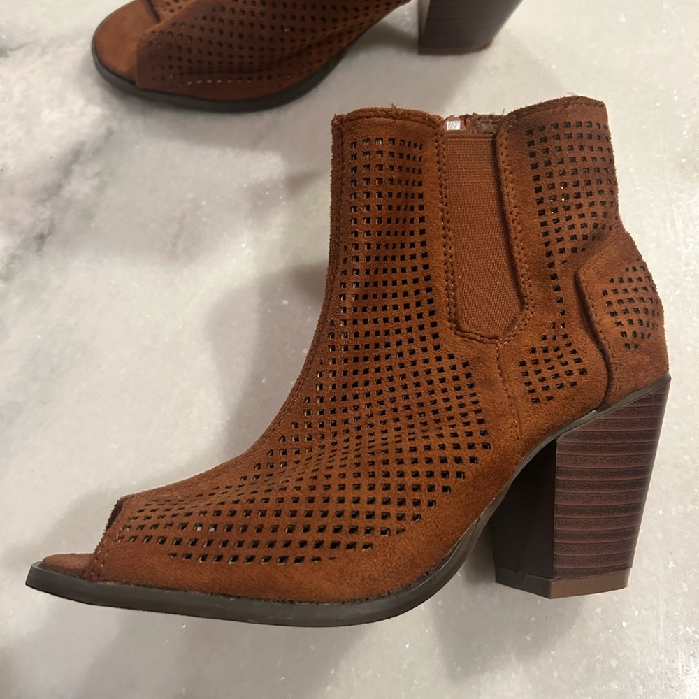 Open Toe Women's Booties Brown Side Zip US 6